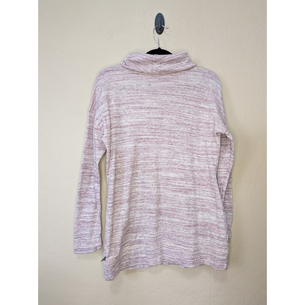 T by Talbots Womens Medium Pink Space Dye Cowl Neck Cotton Tunic Sweater Pocket - Picture 2 of 7
